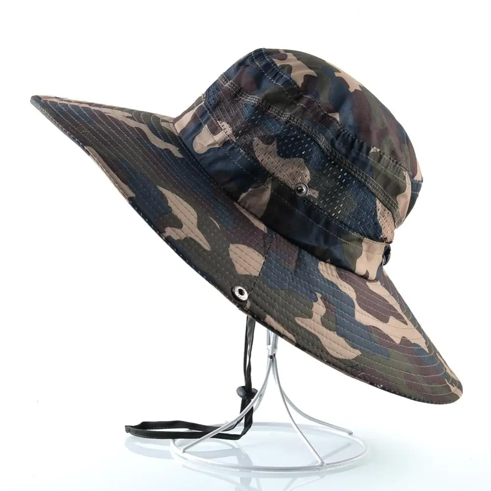 Fashion Tactical Camouflage sun hats for men Outdoor Fishing cap Wide Brim Anti-UV caps women camping hat Summer Hiking bone