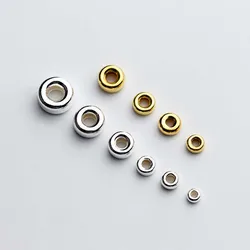 10pcs 925 Sterling Silver Flat Round Spacer Beads 3mm 4mm 5mm 6mm 7mm Handmade Gold Silver Color Charm Beads DIY Jewelry Making