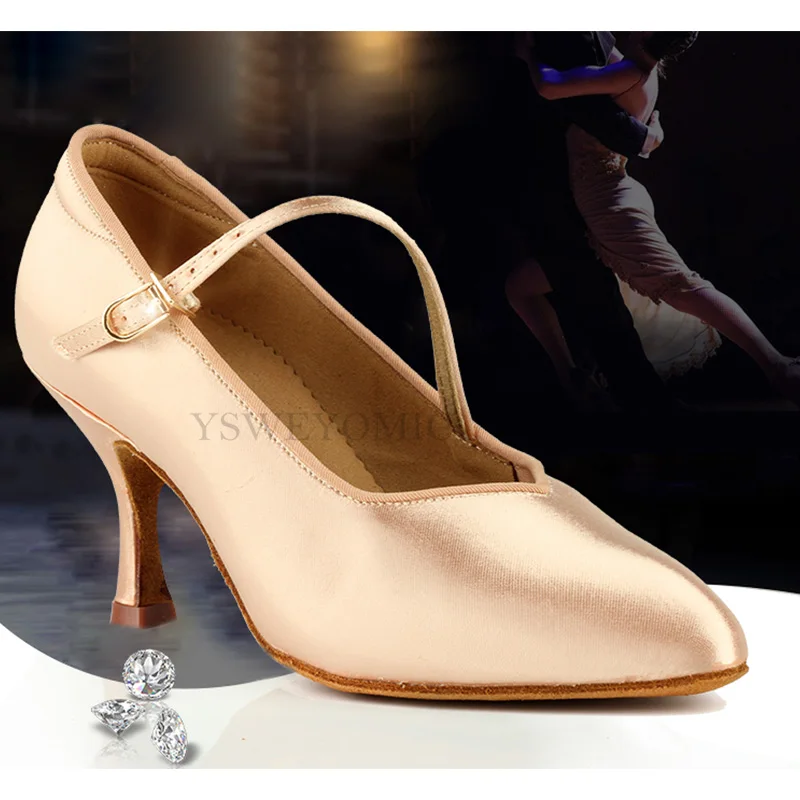 Ballroom Standard BD Dance Shoes Flesh Tan Satin Leather Sole Low High Heel  Latin Bachata Ballroom Dance Shoes For Women BD138