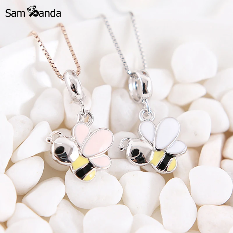 

Authentic 925 Sterling Silver Enamel Cute Honeybee Charm Pendant Fit Pandora Bracelets Necklaces For Women DIY Jewelry