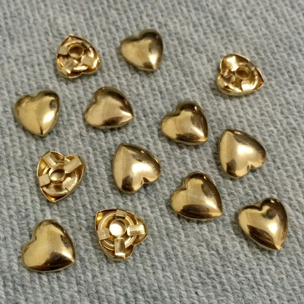 100PCS 10MM Gold Heart Studs Punk Spike Studs Spots Fashion Rivet DIY Bags Belt Shoes Wallet Craft Fit For DIY Shipping Free