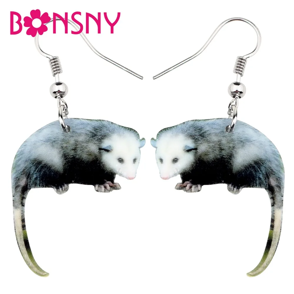 Bonsny Statement Acrylic Latin America Possum Earrings Drop Dangle Unique Animal Jewelry For Women Girls Gift Charms Accessories