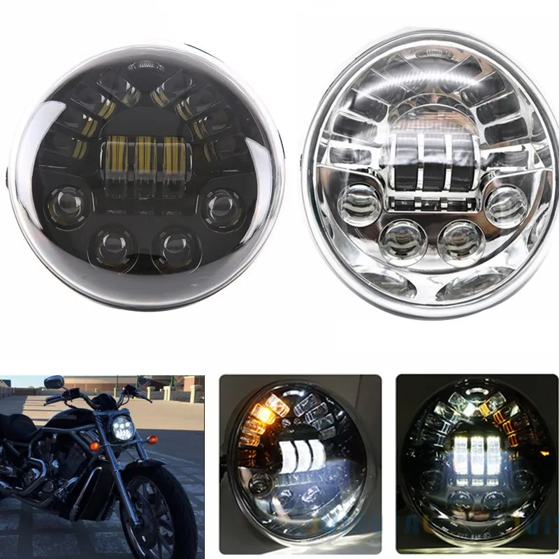 

DOT E9 LED Oval Headlight With Yellow Turn signal White Daytime Running Light For V Rod VRSCF VRSC VRSCR Headlamp