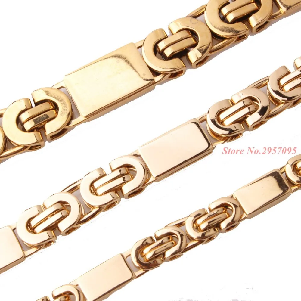 6/8/11mm Mens Boys Chain Byzantine Box Chain Stainless Steel Necklace Gold Colors Necklace Gift Jewelry