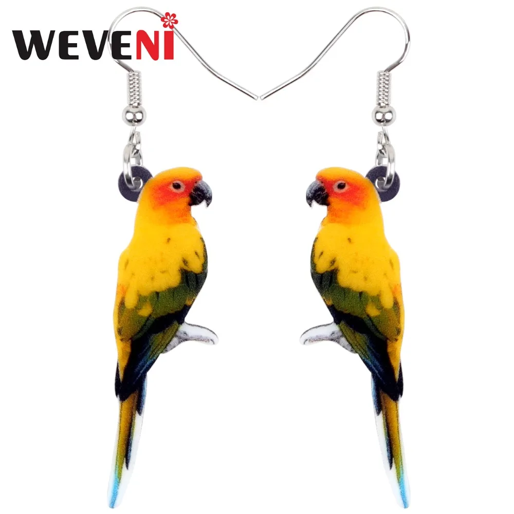 WEVENI Acrylic Sun Parakeet Parrot Bird Earrings Big Long Dangle Drop Novelty Jewelry For Women Girls Teens Tropic Animal Charms