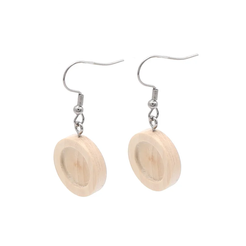 Aiovlo 20pcs/lot Blank Wood Cabochon Earring Base and Stainless Steel Hook Earrings Settings Fit 12mm for Diy Jewelry Findings