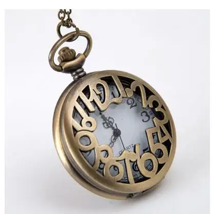 Vintage Bronze antiques Fashion quartz Arab digital Hollow out Necklace pocket watch gift