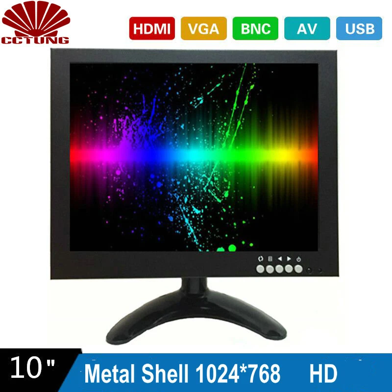 10 Inch 1024X768 HD CCTV Monitor with Metal Shell and HDMI VGA AV BNC Connector for PC Multimedia Monitor Display Microscope Etc