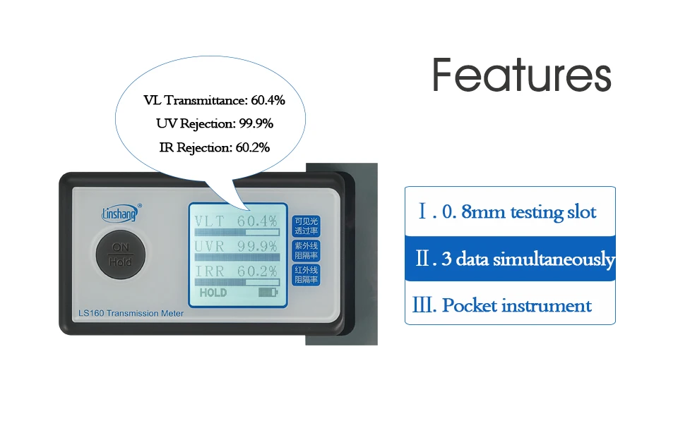 LinShang LS160  Portable Solar Film Transmission Meter ,measure UV Visible and Infrared transmission values