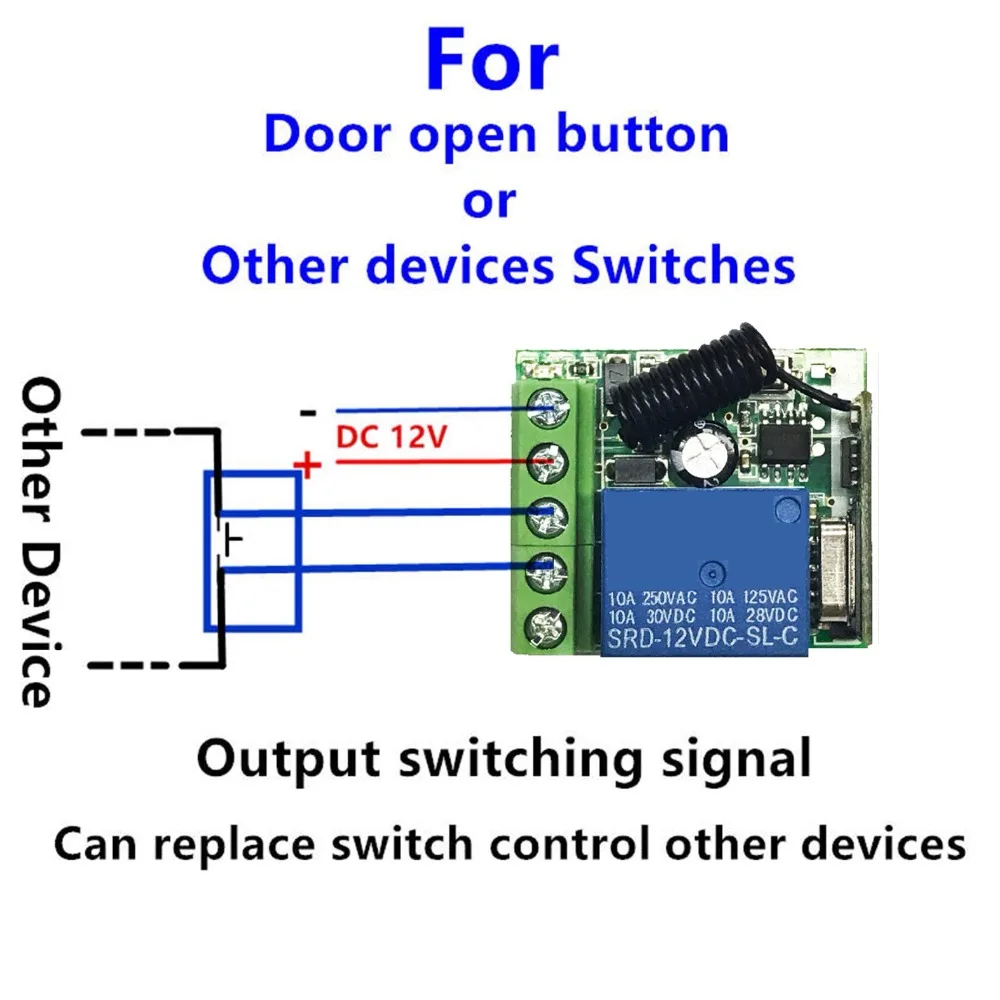 433 Mhz Universal Wireless Remote Control Switch DC 12V 1CH Relay Receiver Module and RF Transmitter Electronic Lock Control Diy