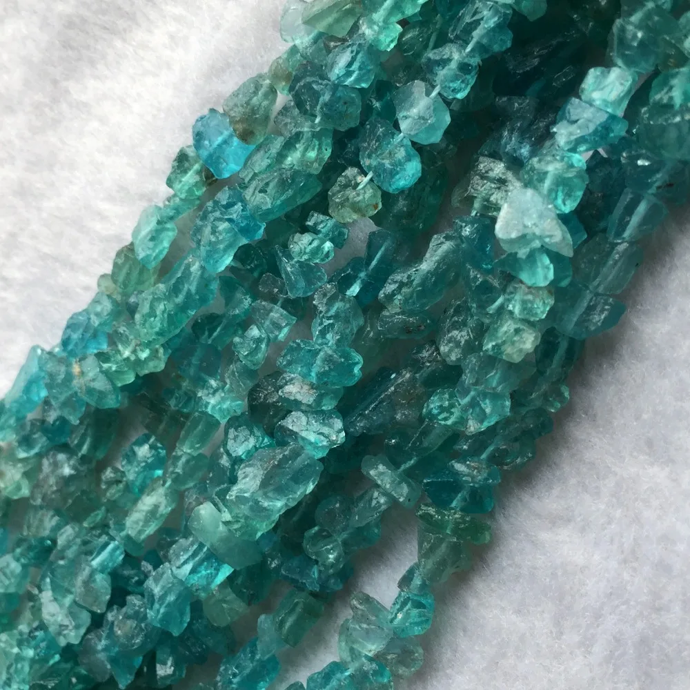 Sri Lanka Natural Genuine Raw Mineral Green Blue Apatite Fluorapatite Chip Nugget Free Form Loose Rough Matte Faceted Beads 15\