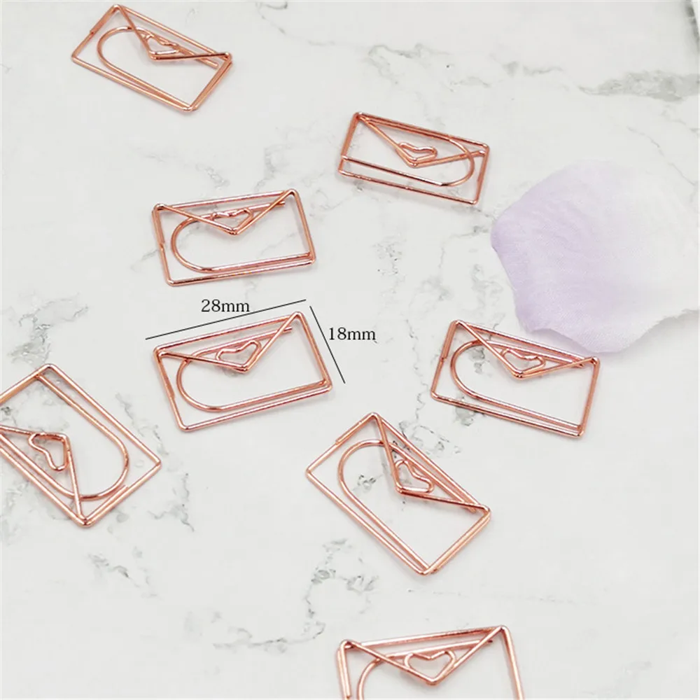 

20Pcs/lot Rose Gold Love Paper Clip Creative Modeling Clip Metal Office Accessories Paperclips Metal Paper Clips Bookmark