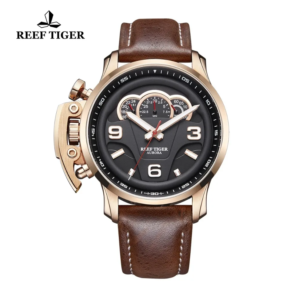 Reef Tiger/RT Top Brand Luxury Men Sport Watches Rose Gold Waterproof Analog Watches Luminous Chronograph Watch RGA2105