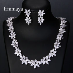 Emmaya Elegant Luxury White AAA Zircon Crystal Flowers Pretty Wedding Necklace Earrings Set For Women Dinner Dress Jewelry Set