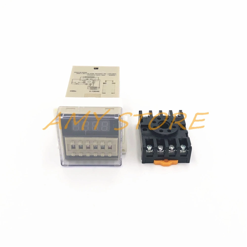 DH48S-S Wide Voltage Input AC/DC 24-240V Programmable Double Time Delay Relay 0.1S-99H Repeat Cycle Timer 8 Pin Pane w Socket