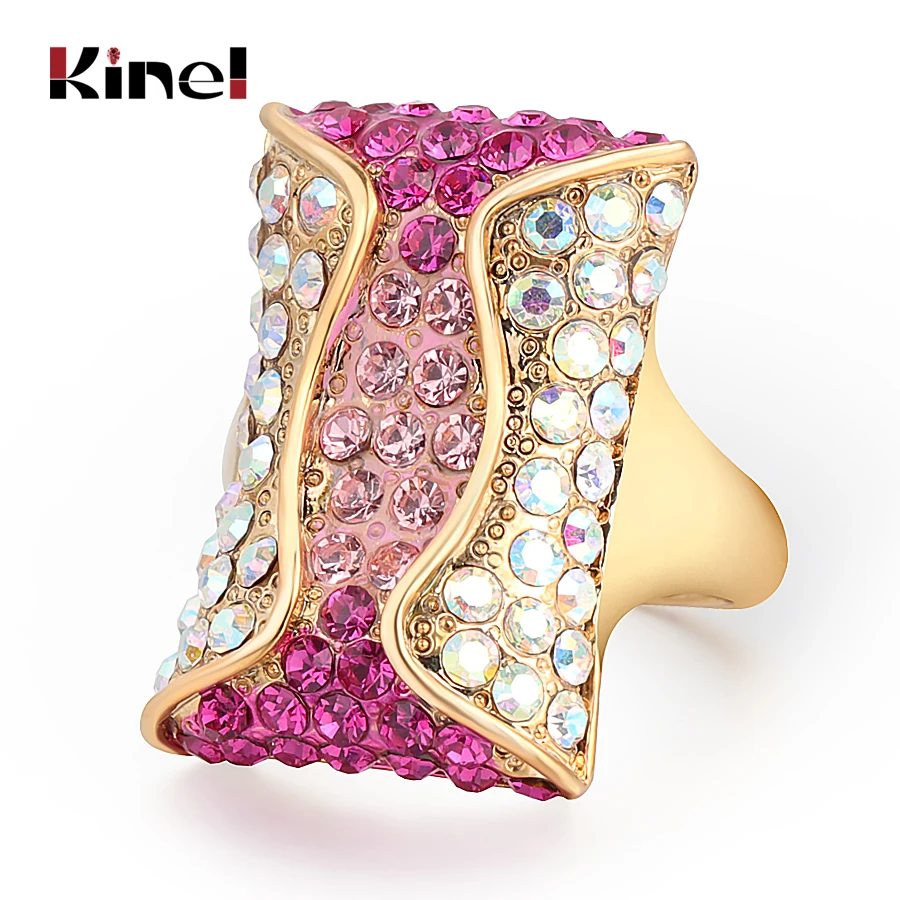 Kinel Luxury Colorful Crystal Rings For Women Fashion Dubai Gold Original Vintage Wedding Ring Engagement Jewelry Gift