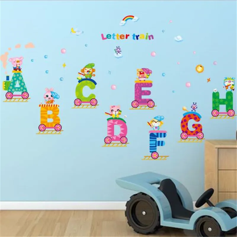 1PCS DIY Kindergarten Early Learning Letter Train Wall Sticker For Children's Room Nursery Cartoon Home Sticker 45*60CM