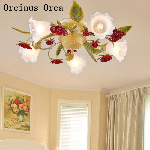 Korean Rural Rose ceiling lamp Living Room Restaurant European Romantic LED Tieyi Flower ceiling lamp free shipping