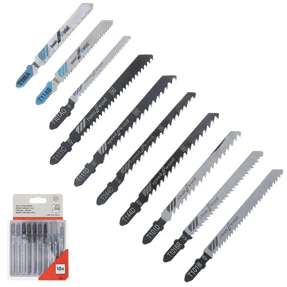 10 pz/set HSS & HCS Combinazione Alternativo Seghe Lame di Taglio Dritto Jig Seghe per la Lavorazione Del Legno/Plastica PVC