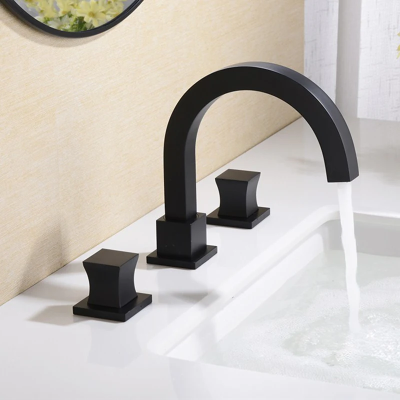 

Basin Faucets Bathroom Sink Faucet 3 Holes Double Handle Luxury Hot and Cold Mixer Water Black/Gold Brass Bathbasin Bathtub Taps