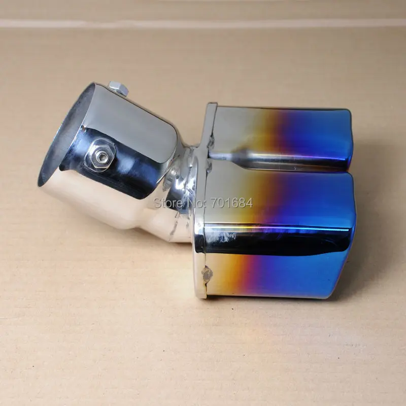 For Car Burnt Colorful Square Dual Slant Exhaust Muffler Tail Pipe Tip Inlet 73mm  [QP1048]