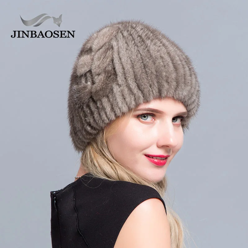 Middle Aged Women In The Winter Mink Fur Hat Women Knitted Sweater Hat Fashion European and American Style Ski Caps