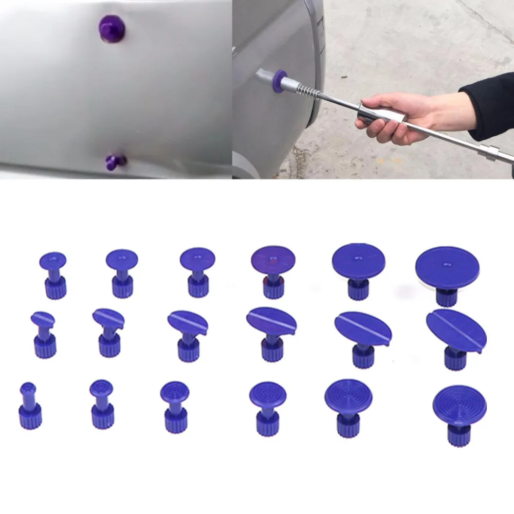 18 Pcs Purple Car Body Paintless Dent Hail Repair Tool Plastic Glue Puller Tabs Pad Automobile Repair Tools Set