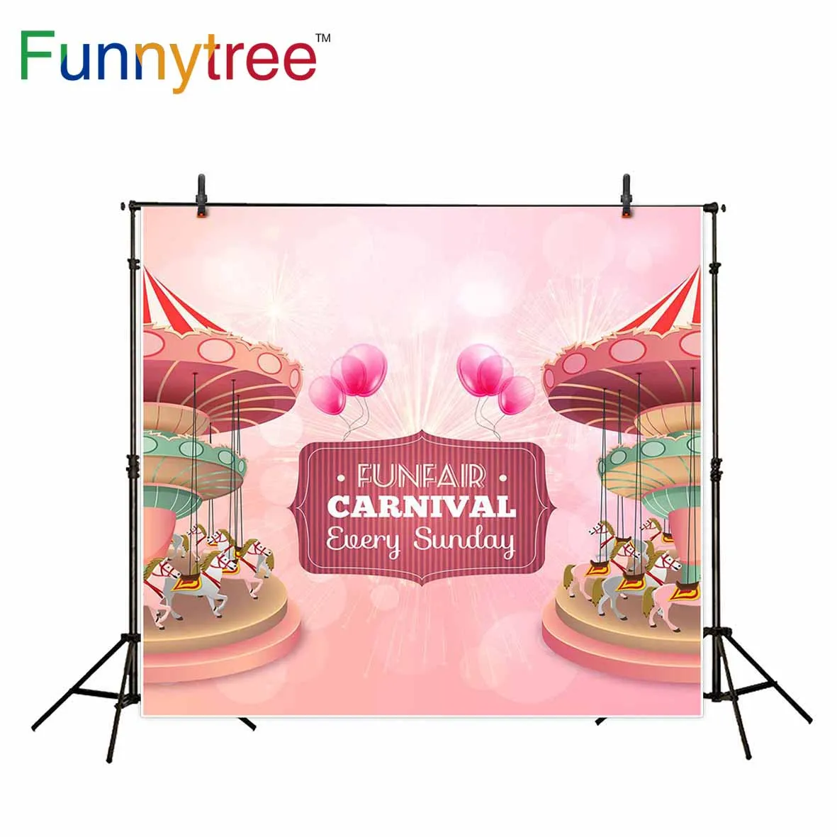 Funnytree backdrop for photographic studio Carousel pink balloon halo Fireworks birthday photo background photocall photobooth