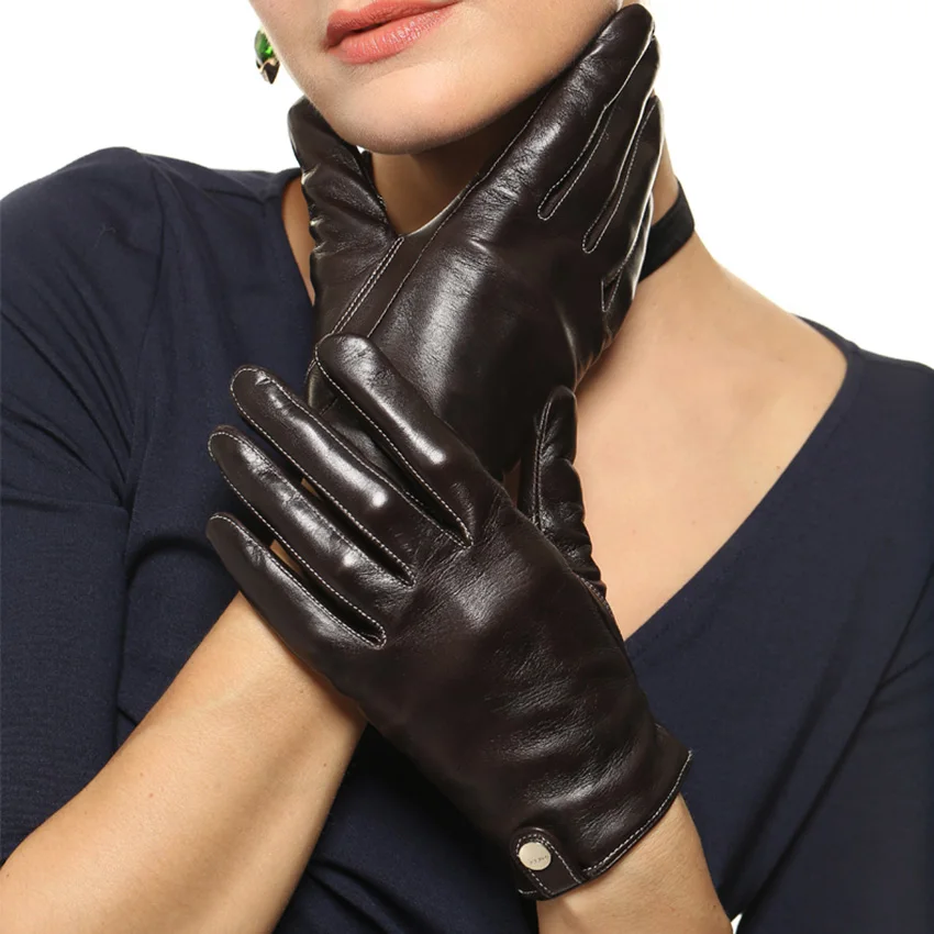 Real Leather Gloves Female Spring Autumn Thin Short Style Fashion Sheepskin Touchscreen Women Gloves EL033PN1