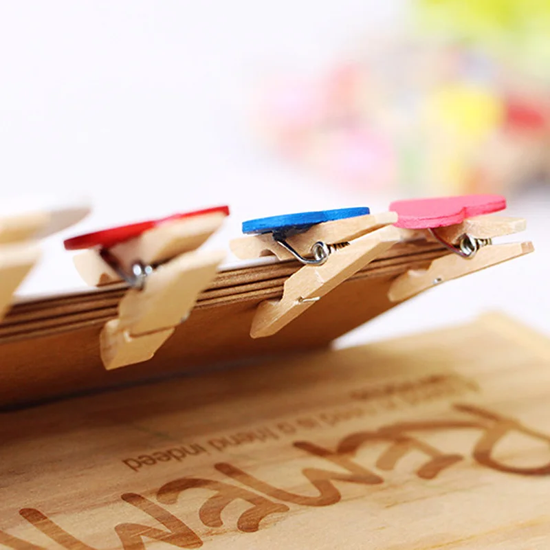 Heart Wood Clothes Pegs Clothespin Clips Office Party Decoration Accessories Photo Hanging Pegs 30x4mm DIY