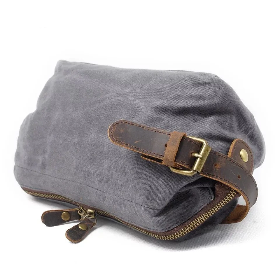 Wholesale Men Small Bag Vintage Leather Canvas Wrist Wrap Purses On Carry Travel Storage Bag Casual Male Hand Bag Day Cluthes