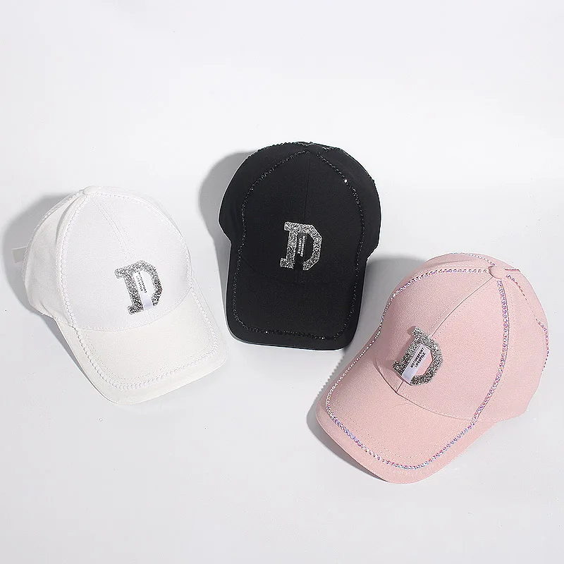 2019 New Rhinestone Baseball Caps Women Colorful Diamond Caps D letter Hip-pop Hat Casual Snapback Cap Female Casquette Sun Hat