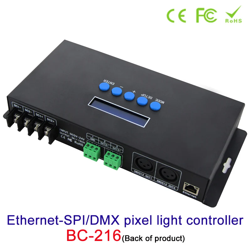 Nuovo Artnet Ethernet SPI/DMX pixel ha condotto la luce controller BC-216 DC5V-24V 3Ax16CH Sostegno Artnet/Artnet e sACN e.1.31 protocollo