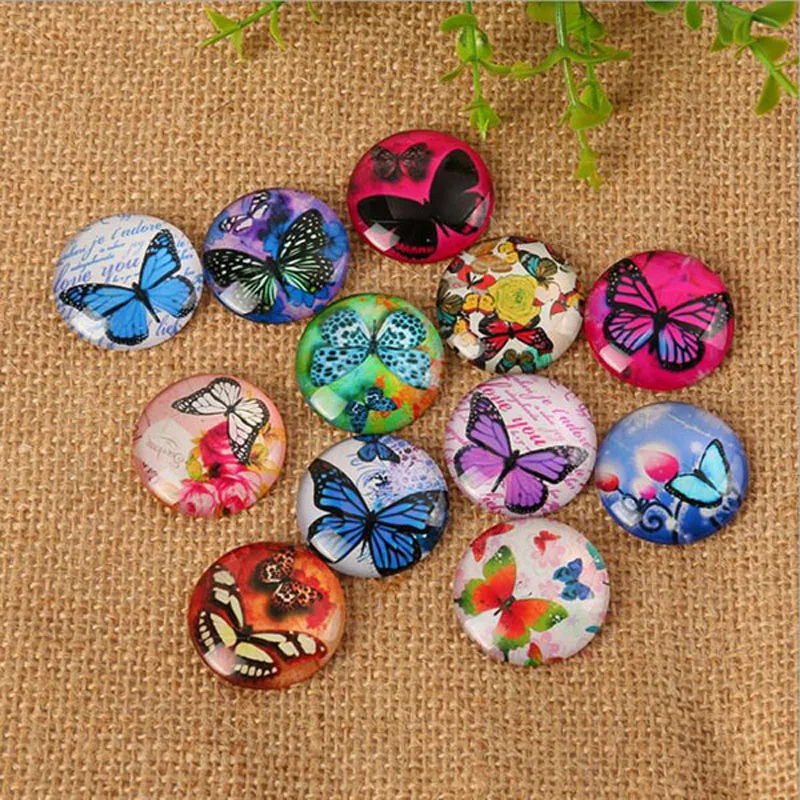 

60pcs/lot Mixed Round Flatback Dome Fancy Butterfly Photo Glass Cabochon 8mm--35mm DIY Jewerly Earrings Accessories