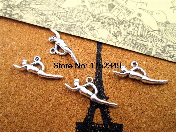 20pcs--Swimming Charms, Antique Tibetan Silver 3D Swimmer charm pendants, Sports charms 30x11mm