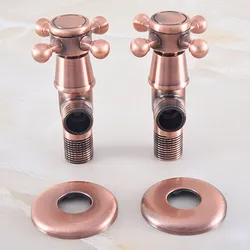 2Pcs Antique Red Copper Brass Vintage Retro Cross Handles Bathroom Angle Stop Valve 1/2