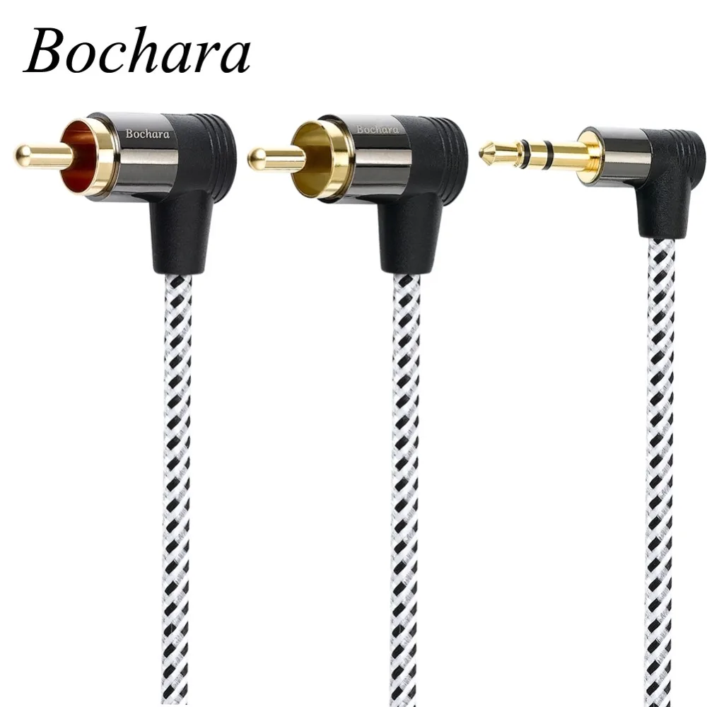 Bochara Braided 90degree 3.5mm jack to 2RCA OFC Audio Cable Gold Plated For Speakers Amplifier Mixer 1.8m 3m 5m 10m