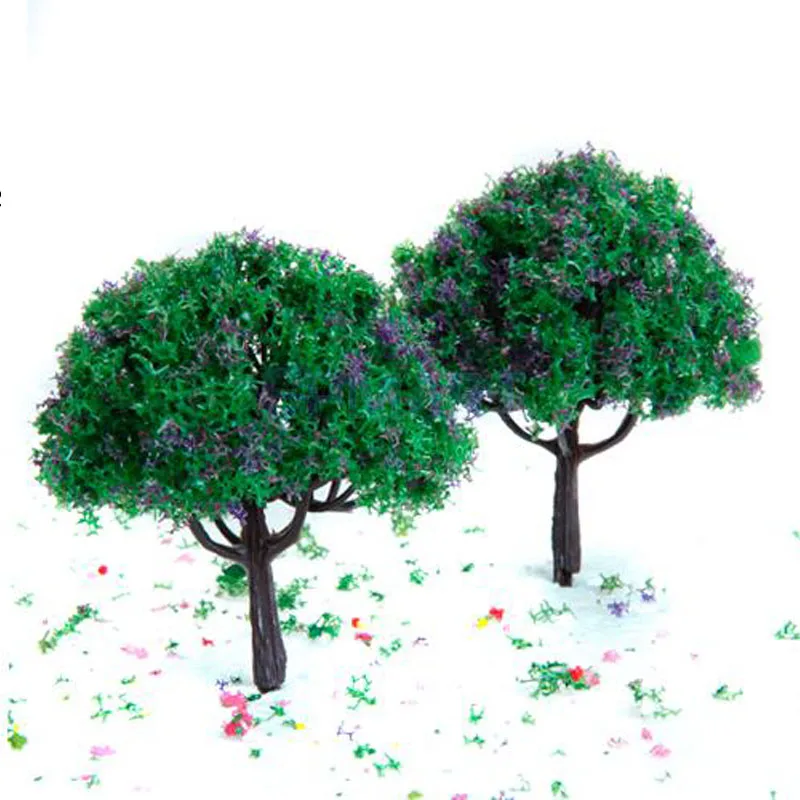 Free Shipping 2.7 Inch Green Train Set Scenery Landscape Model Tree with Purple Flowers - 20PCS