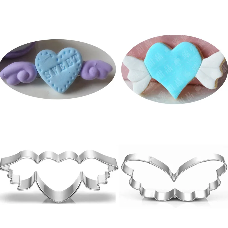 

2pcs heart metal cookie cutter angel wing valentine cake decorating tool party patisserie gateau biscuit mold pastry bakeware