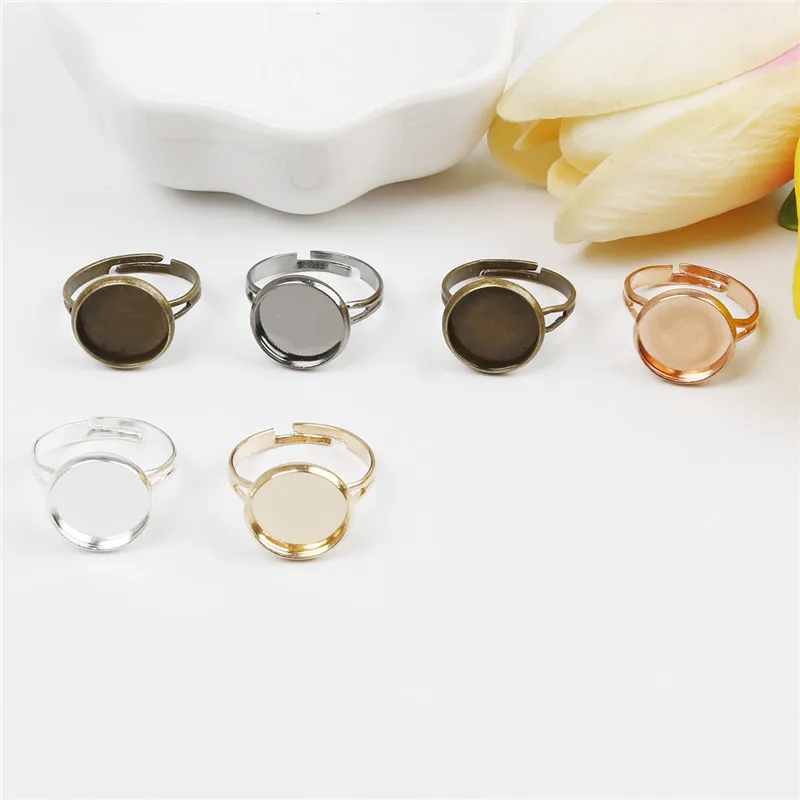 10pcs/lots Iron Ring Base Adjustable Blank Ring Base For Cabochons Cameo DIY Charm Ring Jewelry Making Findings