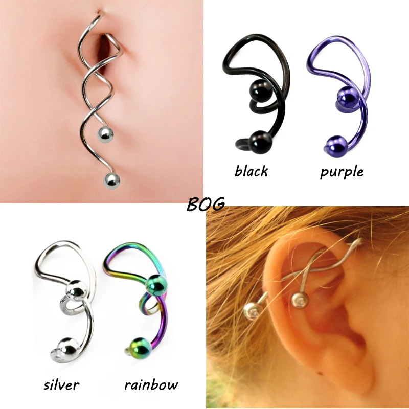 4Pieces Twist Spiral Ear Industrial Piercing Barbells Belly Button Ring Navel Piercing Nombril Ombligo Earring Ear Piercing 14g