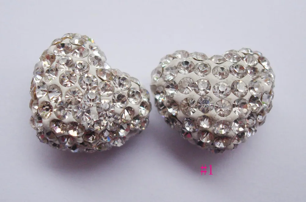 3pcs beads 12x15mm premium crystal crysty polymer clay heart bead,pave heart bracelet findings loose charms beads