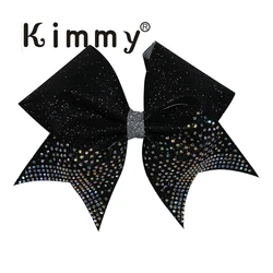 Black Pink Green Blue Red Purple Silver Cheer bows 8 inch with Rhinestone