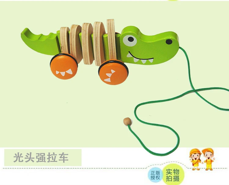 

Wooden Animal Pull Car Wheel Toy Big Crocodile Dog Baby Toddler Infant Carts Baby Building Blcks Climb Toys Gift 2021