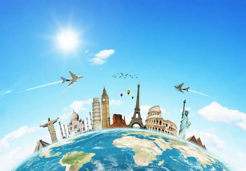 Travel World Monument Concept earth Sunshine backdrops  High quality Computer print wall background