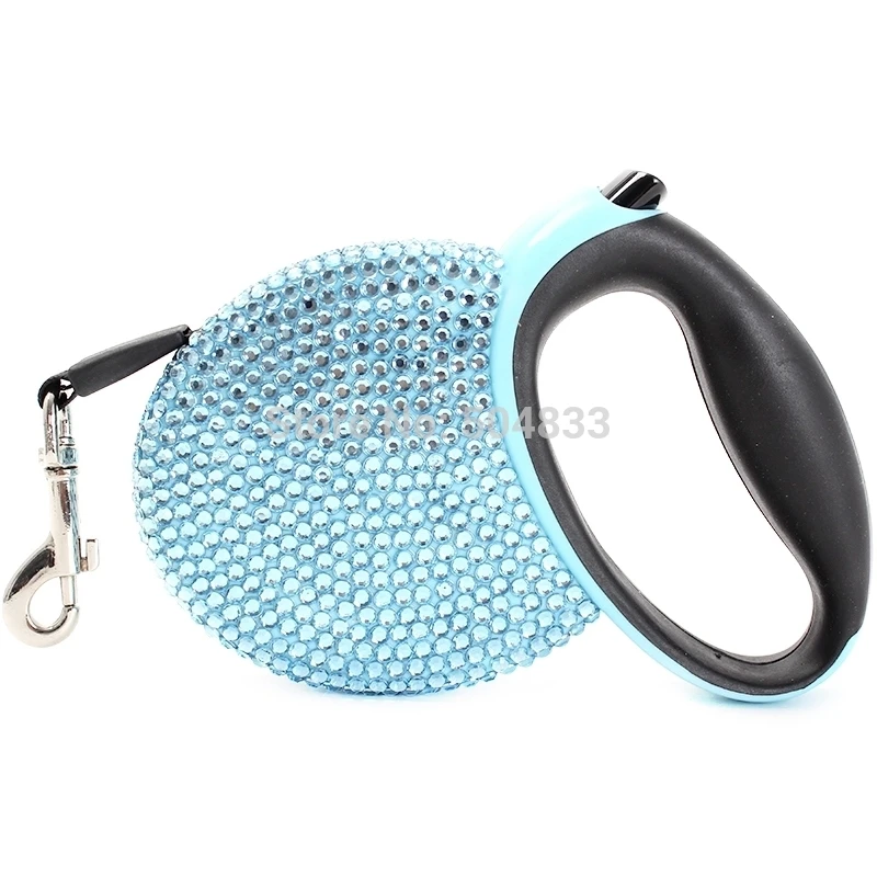 3meter Retractable small Dog Leash full of rhinestones bling bling pets lead leashes pink blue sliver