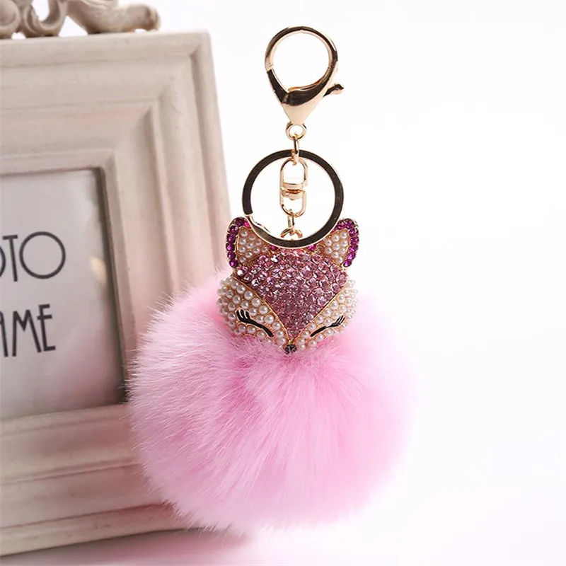 Charms Crystal Faux Fox Fur Keychain Women Trinkets Suspension Bags Car Key Chain Key Ring Toy Gifts Llaveros Jewelry Pendants