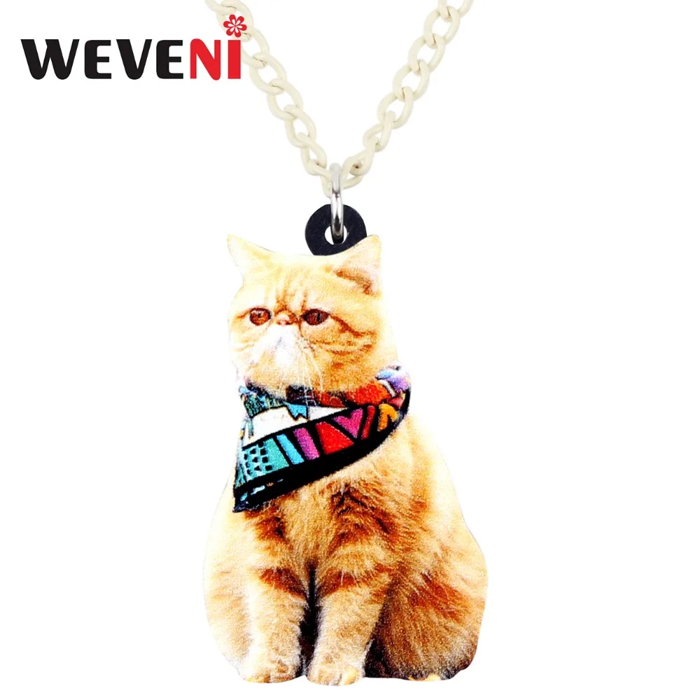 WEVENI Original Acrylic Scarf Orange Cat Necklace Pendant Chain Choker Anime Animal Jewelry For Women Girls Female 2018 Gift