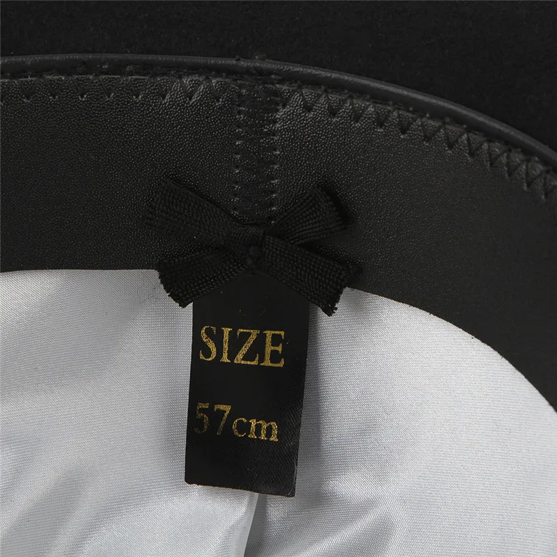GEMVIE 4 Tailles 100% Noir en Feutre de laine Derby Melon Chapeau Pour Hommes Femmes Plume Doublure En Satin décontracté Formel Fedora