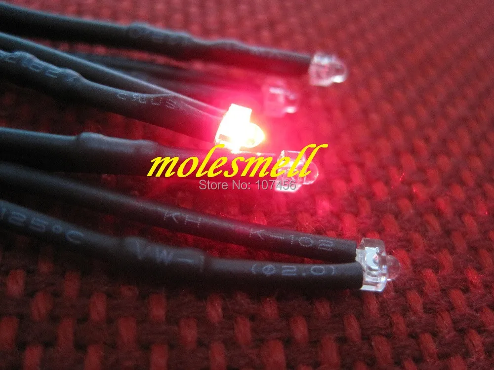 

Free shipping 50pcs 1.8mm red LED Lamp Light Set Pre-Wired 1.8mm 12V red 12v DC Wired